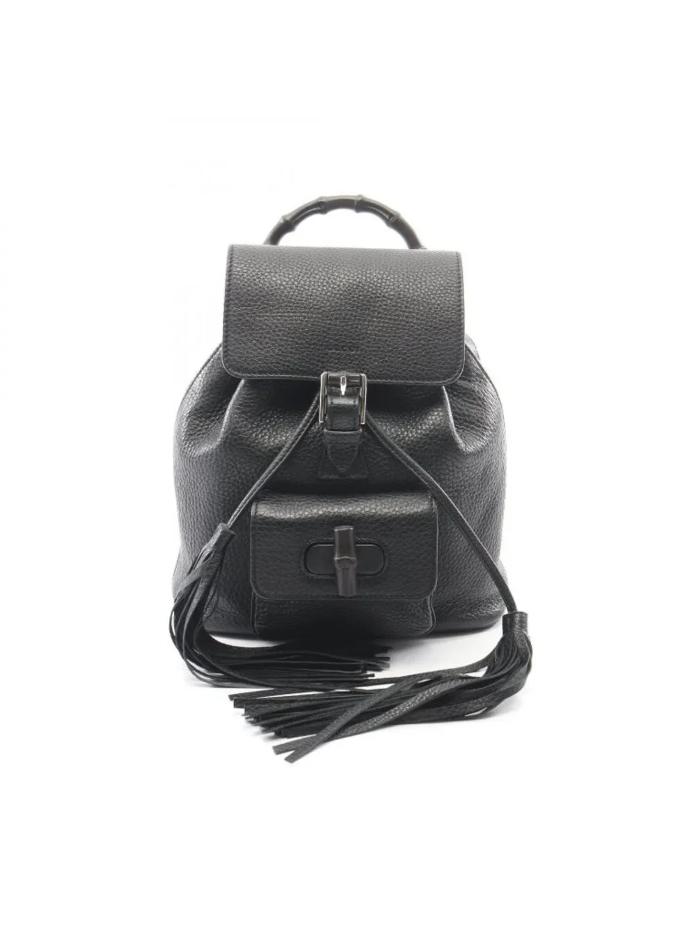 Gucci Backpack Bamb Tassel Black Leather Fringe